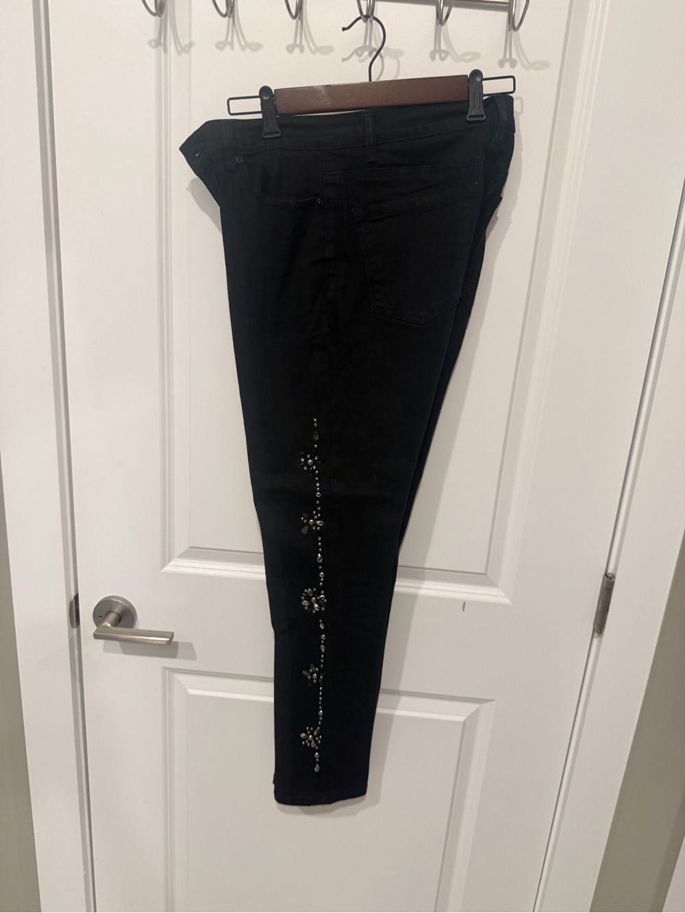 Diane Gilman Black Skinny Jeans with Crystal Floral Accents